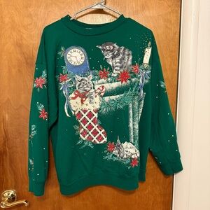 Vintage Green Cat Christmas Sweatshirt